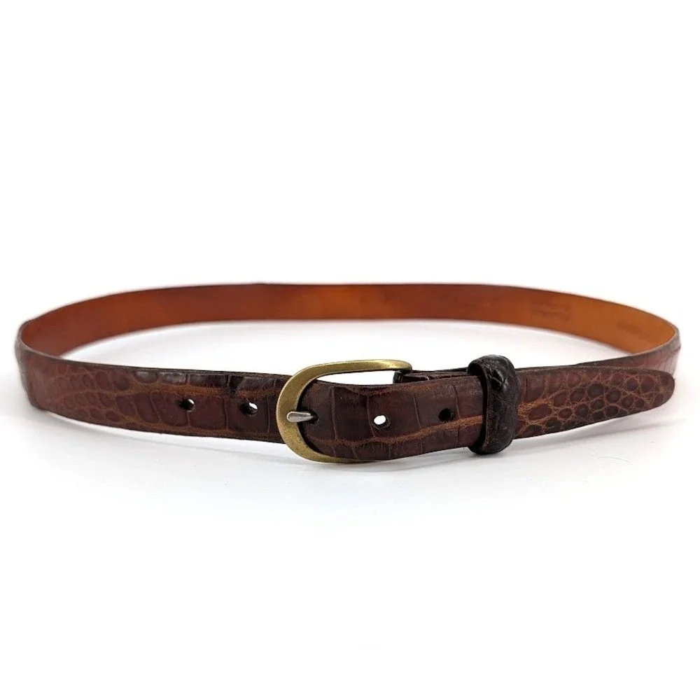 Martin Dingman American Alligator Leather Belt Brown Brass Buckle Handmade‎ USA